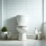 DALL·E 2024-05-14 15.27.23 - A realistic photo of a modern, clean white toilet in a simple bathroom setting with light colored tiles and minimalistic decor. The toilet should be c Drain Clog: How to unclog a toilet when snaking it doesn't work?